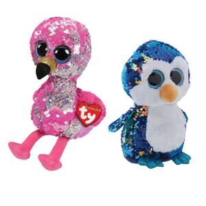 Ty Flippables Set of 2 Flip Sequin Pinky Flamingo and Payton Penguin